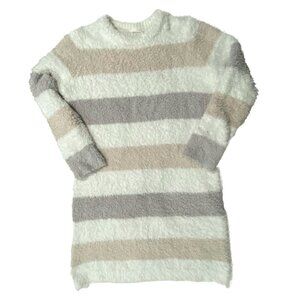 GELATO PIQUE Fuzzy White Sweater M/L Soft Clean Girl Striped Cozy Long Moco Moco